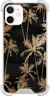 Casimoda iPhone 12 mini shockproof hoesje - Palmbomen Zwart, Goudkleurig