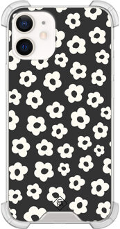 Casimoda iPhone 12 mini shockproof hoesje - Retro bloempjes Zwart
