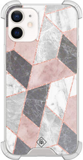 Casimoda iPhone 12 mini shockproof hoesje - Stone grid Roze