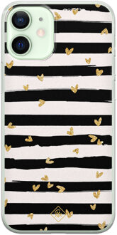 Casimoda iPhone 12 mini siliconen telefoonhoesje - Hart streepjes Zwart, Goudkleurig