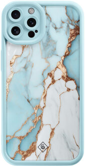 Casimoda iPhone 12 Pro blauwe case - Marmer lichtblauw