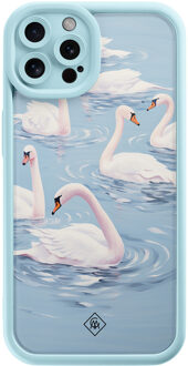 Casimoda iPhone 12 Pro blauwe case - Zwanen
