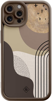 Casimoda iPhone 12 Pro bruine case - Abstract almond shapes Bruin/beige
