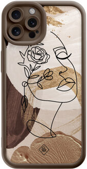 Casimoda iPhone 12 Pro bruine case - Abstract gezicht bruin Bruin/beige