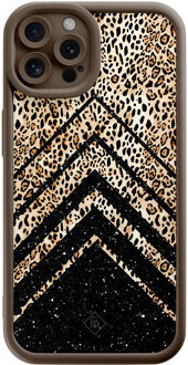 Casimoda iPhone 12 Pro bruine case - Luipaard chevron Bruin/beige