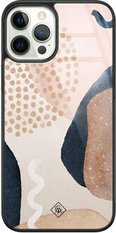 Casimoda iPhone 12 Pro glazen hardcase - Abstract dots Bruin/beige