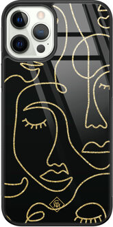 Casimoda iPhone 12 Pro glazen hardcase - Abstract faces Zwart
