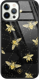 Casimoda iPhone 12 Pro glazen hardcase - Bee yourself Zwart