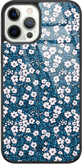 Casimoda iPhone 12 Pro glazen hardcase - Bloemen blauw