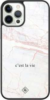 Casimoda iPhone 12 Pro glazen hardcase - C'est la vie Bruin/beige