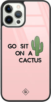 Casimoda iPhone 12 Pro glazen hardcase - Go sit on a cactus Roze