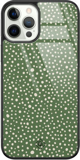 Casimoda iPhone 12 Pro glazen hardcase - Green dots Groen