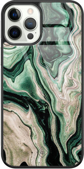 Casimoda iPhone 12 Pro glazen hardcase - Green waves Groen
