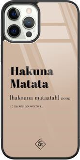 Casimoda iPhone 12 Pro glazen hardcase - Hakuna Matata Bruin/beige