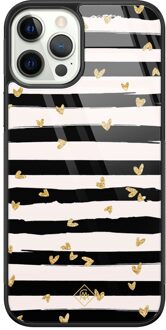 Casimoda iPhone 12 Pro glazen hardcase - Hart streepjes Zwart
