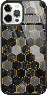 Casimoda iPhone 12 Pro glazen hardcase - Hexagons zwart