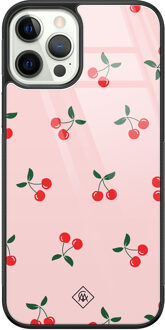 Casimoda iPhone 12 Pro glazen hardcase - Kersjes Roze