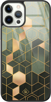 Casimoda iPhone 12 Pro glazen hardcase - Kubus groen