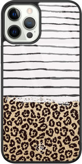 Casimoda iPhone 12 Pro glazen hardcase - Leopard lines Bruin/beige