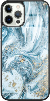 Casimoda iPhone 12 Pro glazen hardcase - Marble sea Blauw