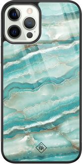Casimoda iPhone 12 Pro glazen hardcase - Marmer azuurblauw