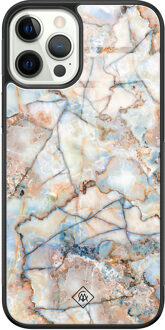 Casimoda iPhone 12 Pro glazen hardcase - Marmer bruin blauw Bruin/beige, Blauw