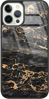 Casimoda iPhone 12 Pro glazen hardcase - Marmer grijs brons Grijs/zilverkleurig