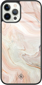 Casimoda iPhone 12 Pro glazen hardcase - Marmer waves Bruin/beige