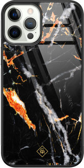 Casimoda iPhone 12 Pro glazen hardcase - Marmer zwart oranje