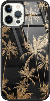 Casimoda iPhone 12 Pro glazen hardcase - Palmbomen Zwart, Goudkleurig