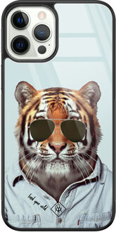 Casimoda iPhone 12 Pro glazen hardcase - Tijger wild Blauw