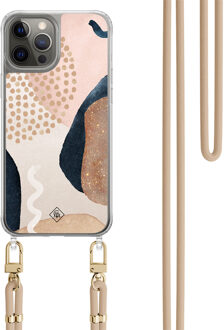 Casimoda iPhone 12 (Pro) hoesje met beige koord - Abstract dots Bruin/beige