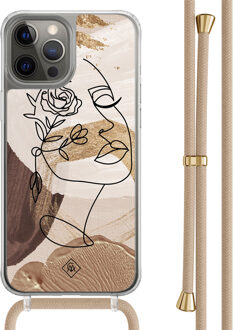 Casimoda iPhone 12 (Pro) hoesje met beige koord - Abstract gezicht bruin Bruin/beige