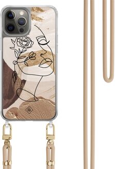 Casimoda iPhone 12 (Pro) hoesje met beige koord - Abstract gezicht bruin Bruin/beige