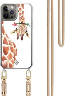 Casimoda iPhone 12 (Pro) hoesje met beige koord - Giraffe Zwart