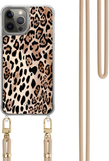 Casimoda iPhone 12 (Pro) hoesje met beige koord - Golden wildcat Bruin/beige