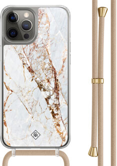 Casimoda iPhone 12 (Pro) hoesje met beige koord - Marmer goud Bruin/beige