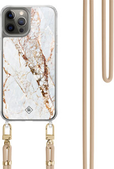 Casimoda iPhone 12 (Pro) hoesje met beige koord - Marmer goud Bruin/beige