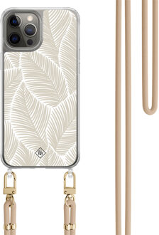 Casimoda iPhone 12 (Pro) hoesje met beige koord - Palm leaves beige Bruin/beige