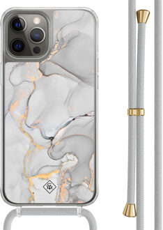 Casimoda iPhone 12 (Pro) hoesje met grijs koord - Marmer grijs Grijs/zilverkleurig