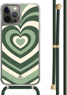 Casimoda iPhone 12 (Pro) hoesje met groen koord - Hart swirl groen Multi