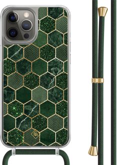 Casimoda iPhone 12 (Pro) hoesje met groen koord - Kubus groen