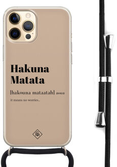 Casimoda iPhone 12 Pro hoesje met koord - Hakuna matata Bruin/beige