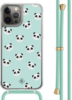 Casimoda iPhone 12 (Pro) hoesje met mint koord - Panda print