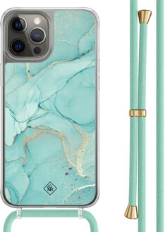 Casimoda iPhone 12 (Pro) hoesje met mint koord - Touch of mint