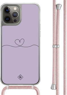 Casimoda iPhone 12 (Pro) hoesje met rosegoud koord - Hart lila Paars