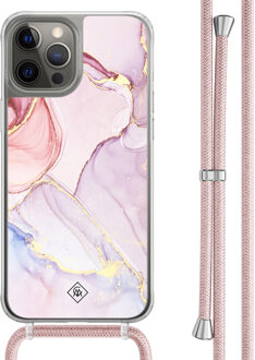 Casimoda iPhone 12 (Pro) hoesje met rosegoud koord - Purple sky Paars
