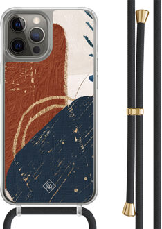 Casimoda iPhone 12 (Pro) hoesje met zwart koord - Abstract terracotta Blauw