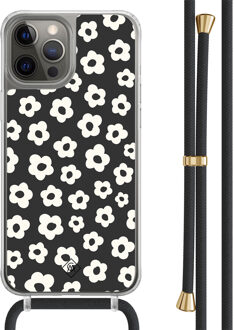 Casimoda iPhone 12 (Pro) hoesje met zwart koord - Retro bloempjes