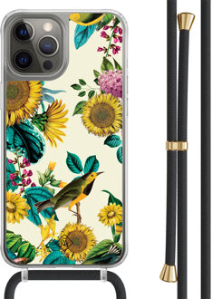 Casimoda iPhone 12 (Pro) hoesje met zwart koord - Sunflowers Geel